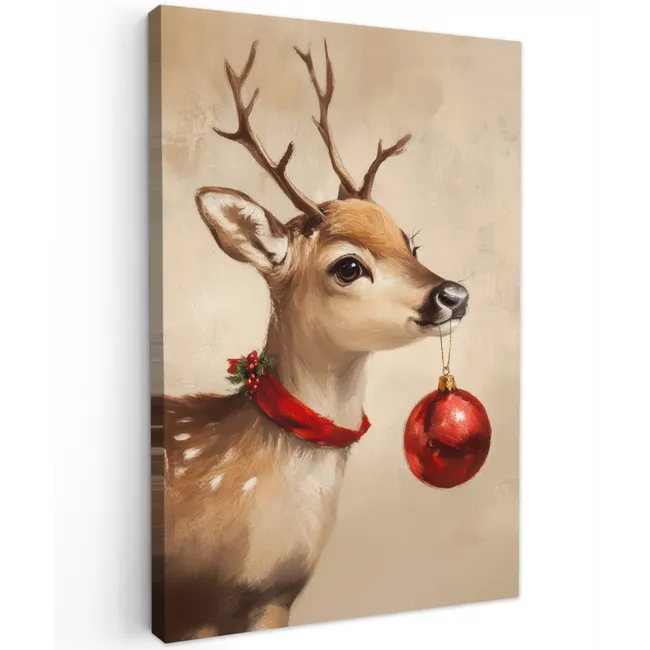 Kerst - Hert - Gewei - Kerstbal - Rendier Tuinposter op houten frame 2 cm dik klein -3d