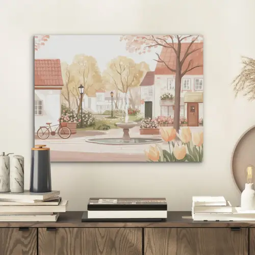 Dorpsplein - Fontein - Tulpen PET vilt klein -sfeer1