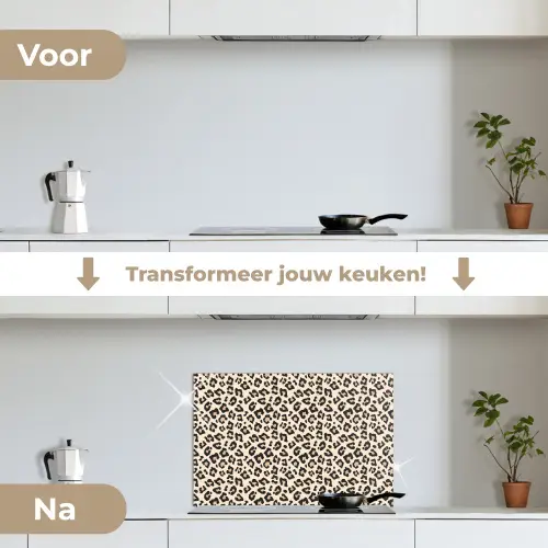 Panterprint - Patroon - Bruin keuken achterwand spatscherm klein 900 -voor_na_NL
