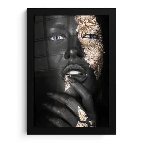 Vrouw - Bladgoud - Zwart - Huid - Luxe fotolijst zwart zonder passe partout klein -3d