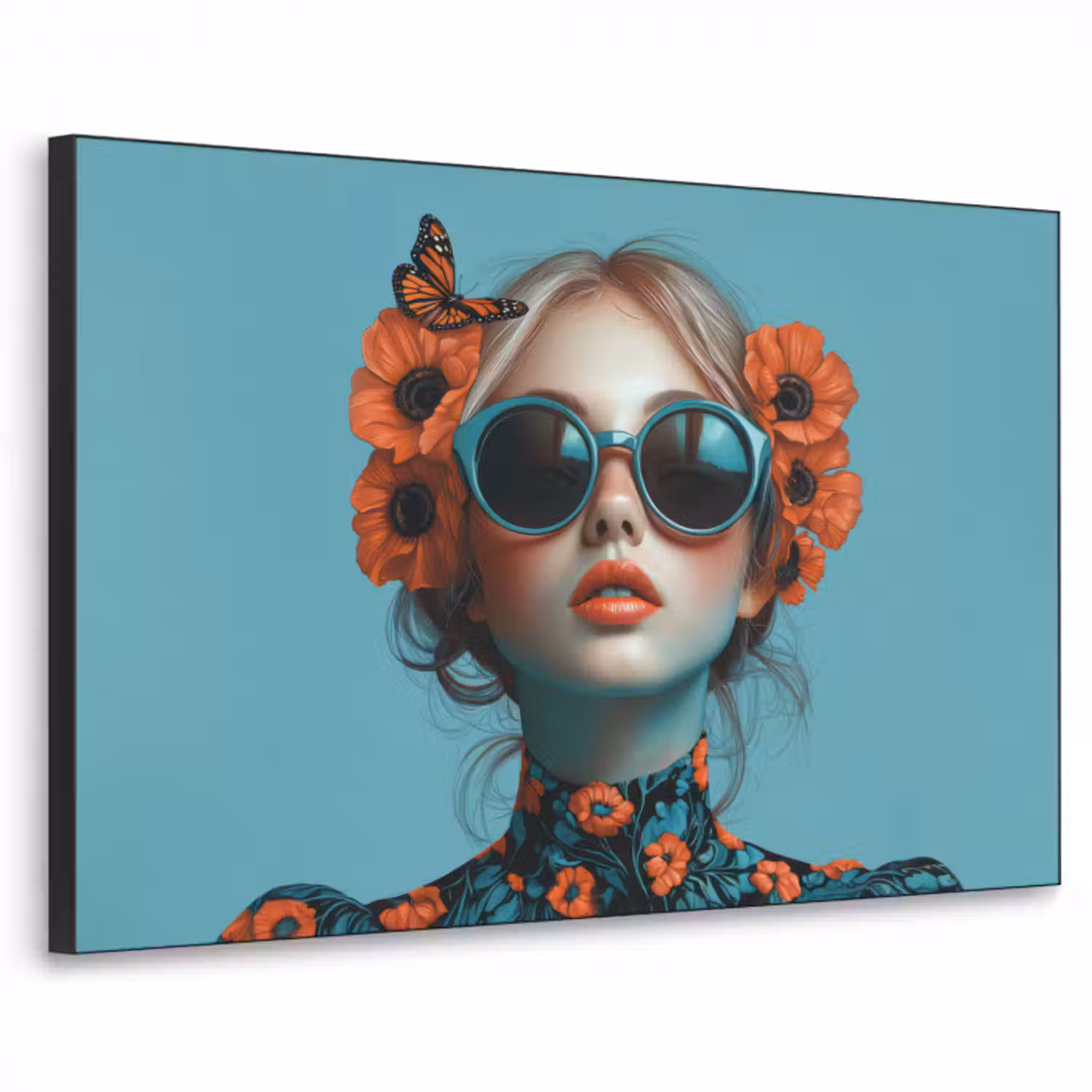 Art Frame - Frau - Blau - Schmetterling - Floral - Ästhetisch