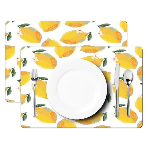 Citroenen - Wit - Bloemen - Patroon Placemat vinyl groot 368 -zzsfeer2_Kitchenyeah-website