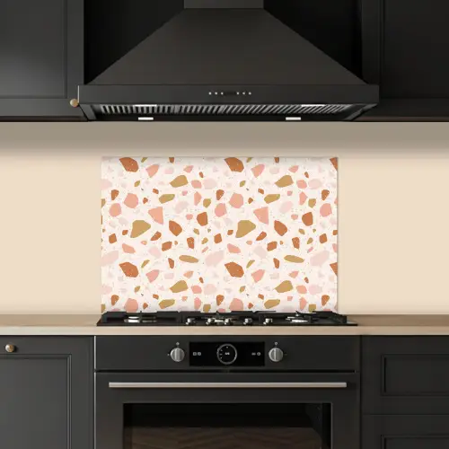 Terrazzo -  Patroon - Kleurrijk - Zalm keuken achterwand spatscherm klein 900 -sfeer1
