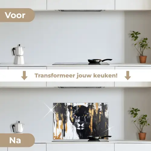 Panter - Zwart - Abstract - Verfstreken keuken achterwand spatscherm klein -voor_na_NL