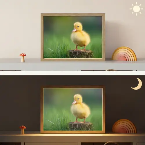 Kuiken - Eend - Geel - Gras Light Box met batterij (Wandlamp kind) middel -sfeer3_kind