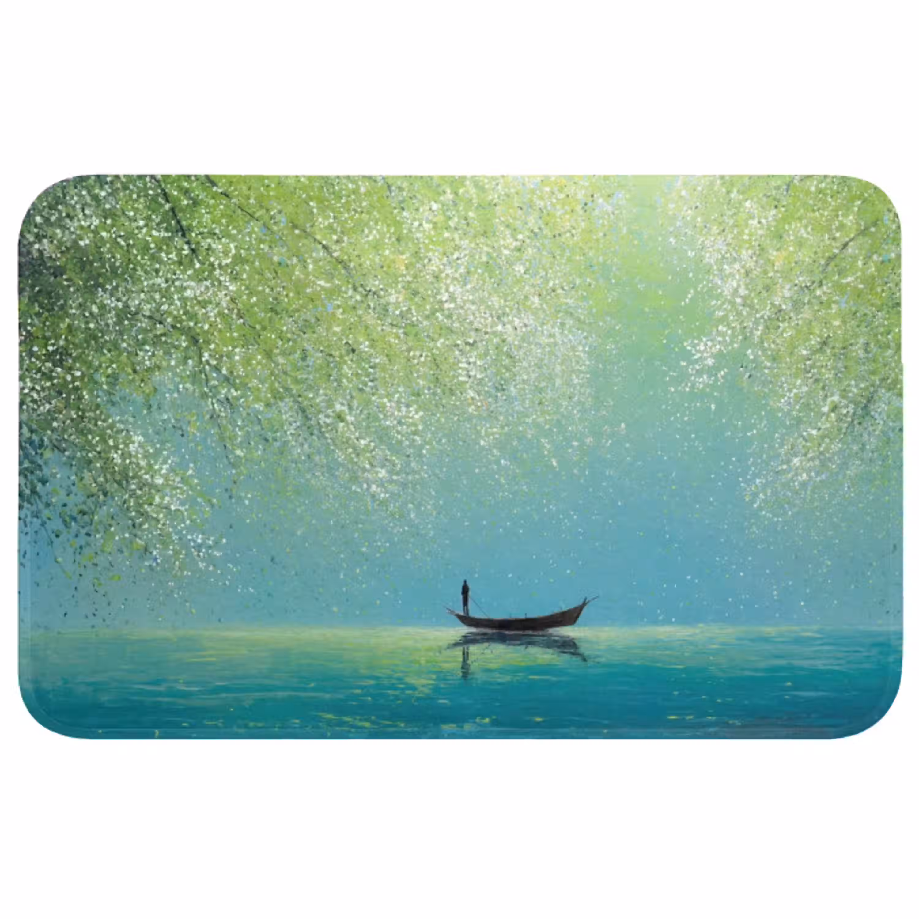 Bootje - Water - Bladeren - Bloesems Badmat middel -3d