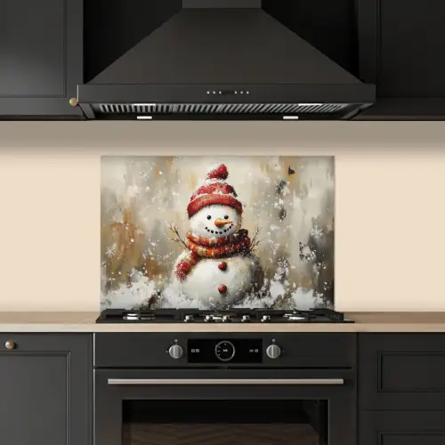 Sneeuwpop - Winter - Sneeuw - Beige keuken achterwand spatscherm klein -sfeer1