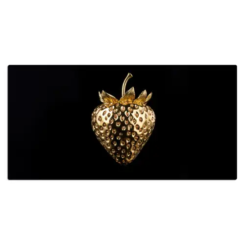 Aardbei - Goud - Zwart - Chrome Muismat XXL klein -3d_leeg