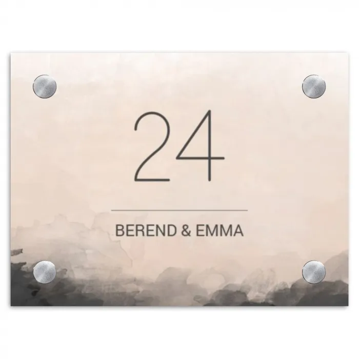 Aquarel - Beige - Klassiek Naambord Rechthoek middel -3d