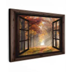 Herfst - Bos - Bomen - Natuur - Doorkijk Tuinposter op houten frame 2 cm dik klein -3d