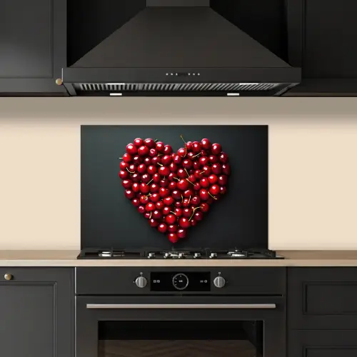 Kersen - Hart - Rood - Zwart keuken achterwand spatscherm klein -sfeer1