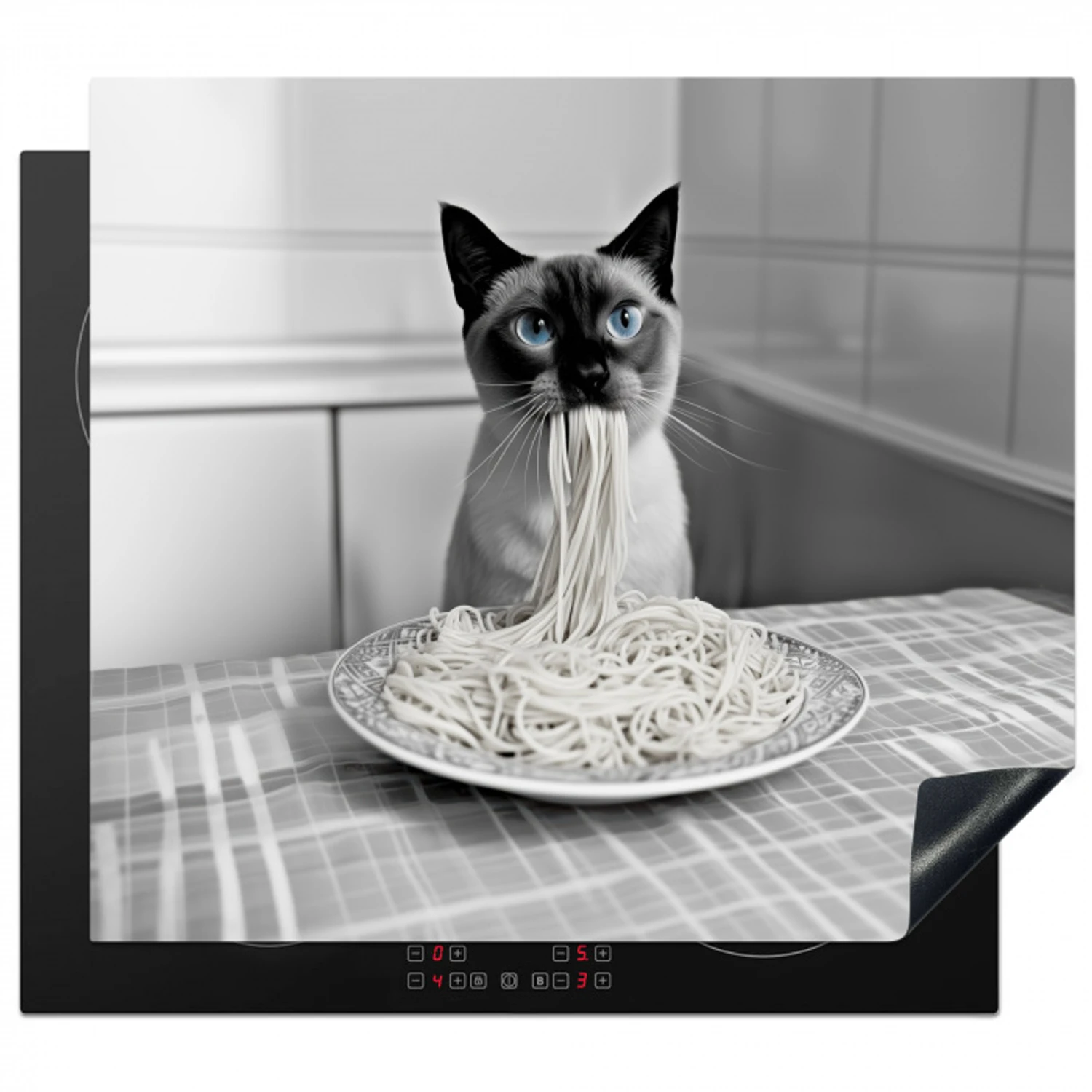 Kat - Siamees - Zwart Wit - Schattig - Dieren Inductie beschermer vinyl 3mm middel -3d