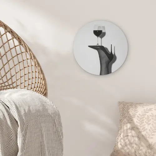 Hak - Wijn - Minimalistisch - Zwart Akoestische PET Vilt - Rond klein -sfeer4
