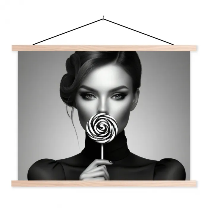Vrouw - Lolly - Zwart textielposter latten blank klein -3d