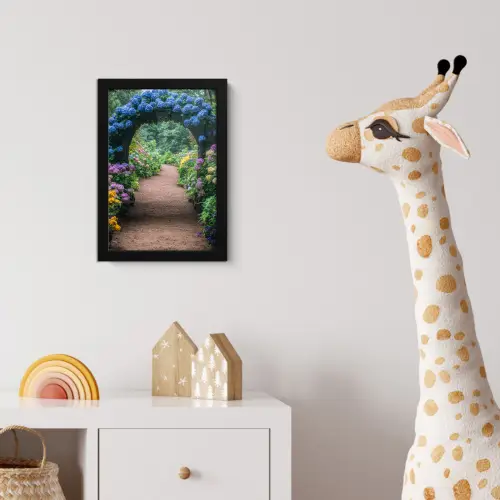 Doorkijk - Bloemen - Hortensia - Pad fotolijst zwart zonder passe partout klein -usfeer4_kinderkamer