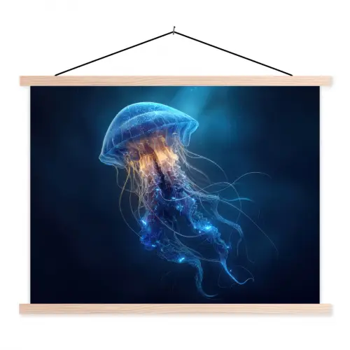 Kwal - Lichtgevend - Tentakels - Blauw textielposter latten blank klein -3d