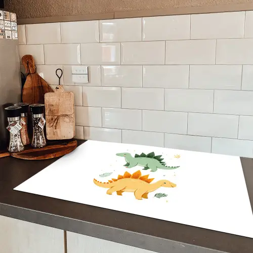 Sterren - Stegosaurussen - Blaadjes - Groen Inductie beschermer vinyl 3mm klein -sfeer3