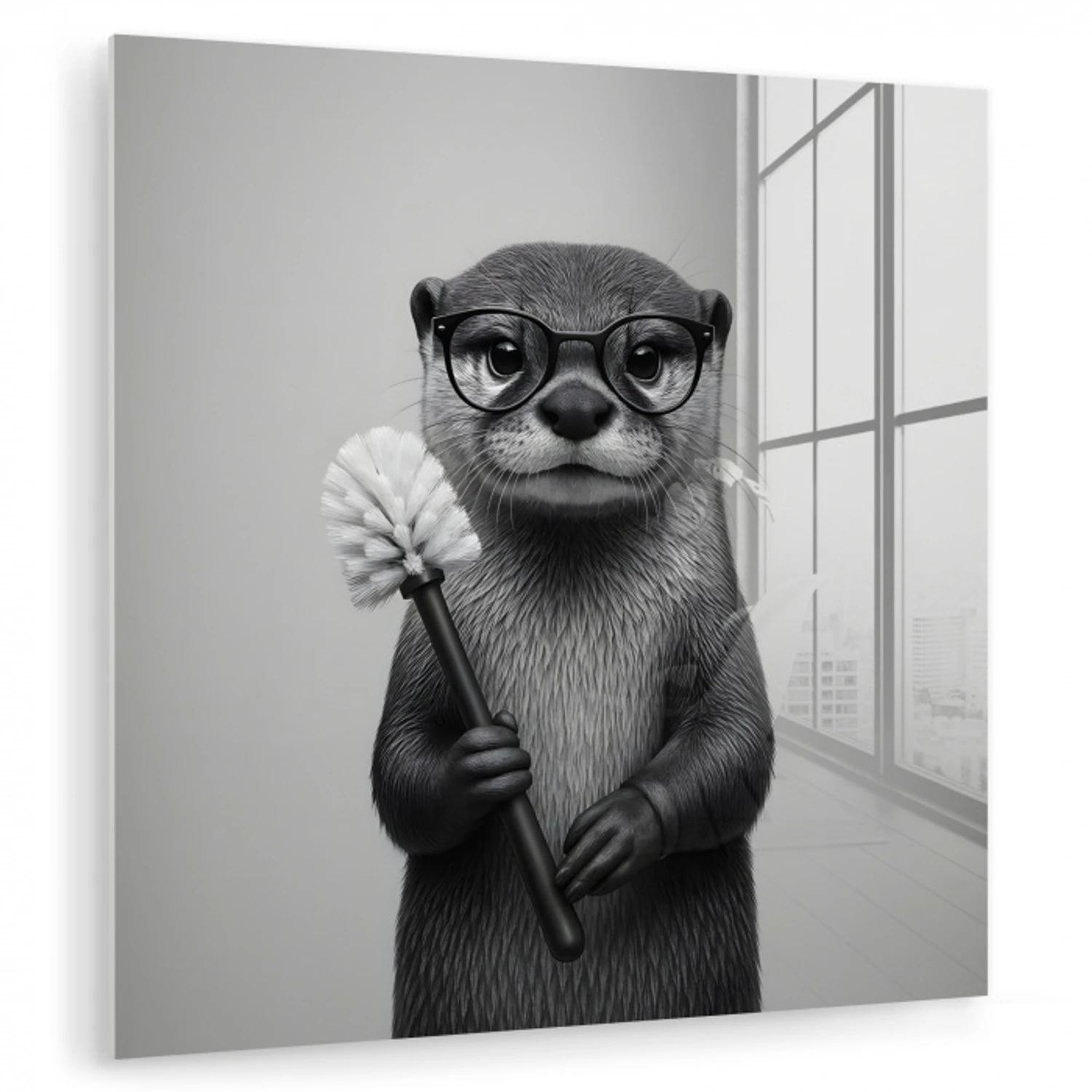 Otter - Wc-borstel - Bril - Zwart - Wit plexiglas 5mm klein -zzzproduct_nieuw