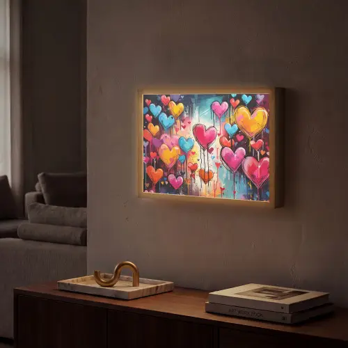 Hartjes - Kleuren - Kunst - Liefde Light Box met batterij (Wandlamp) middel -sfeer1