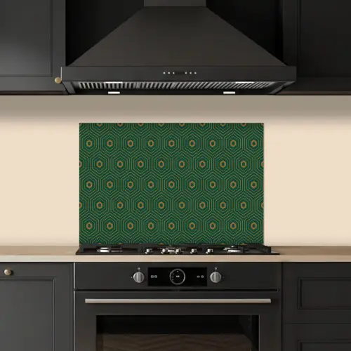 Donkergroen - Modern - Patroon - Goud keuken achterwand spatscherm klein 900 -sfeer1