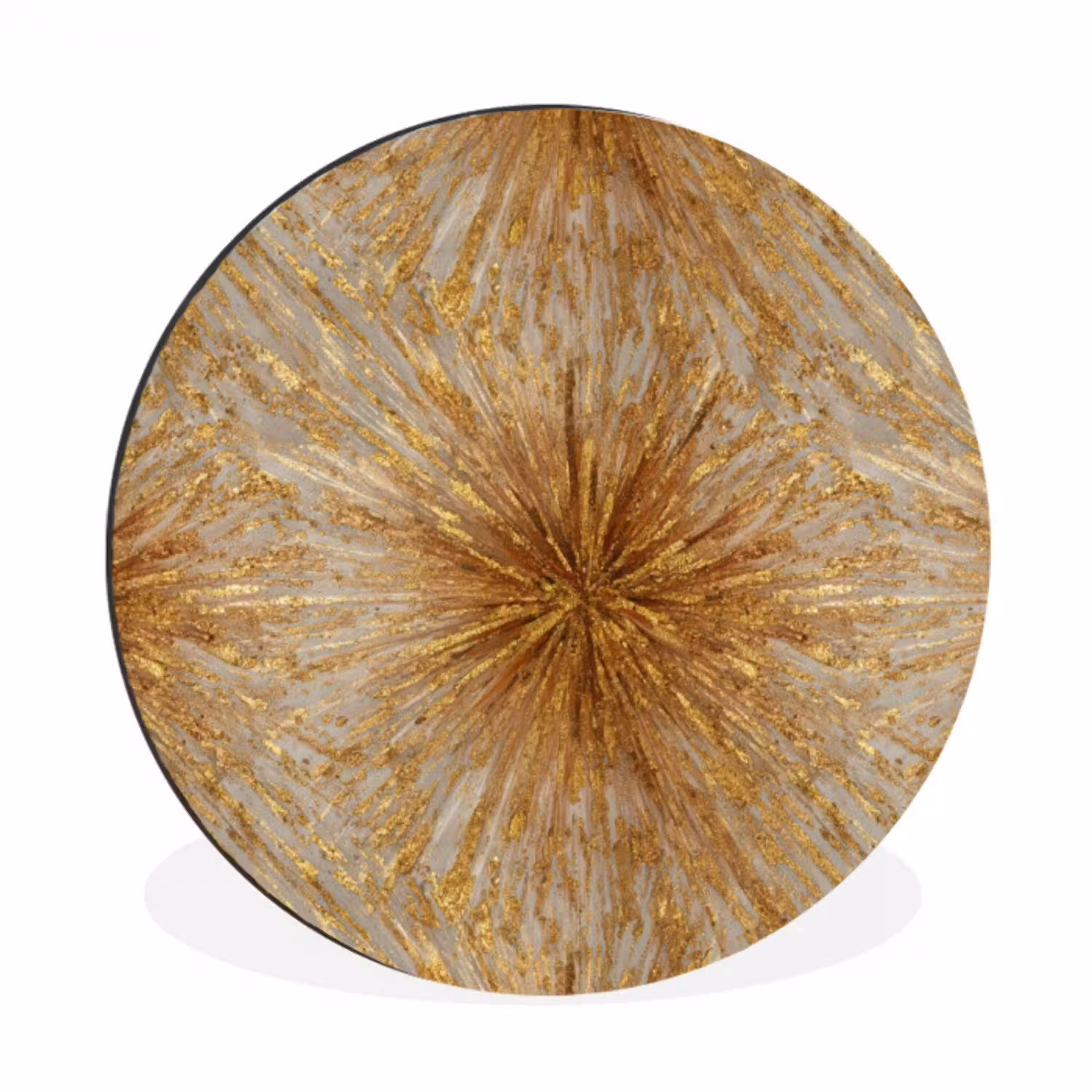 Explosie - Abstract - Goud - Wit Wandcirkel aluminium klein 190 -3d