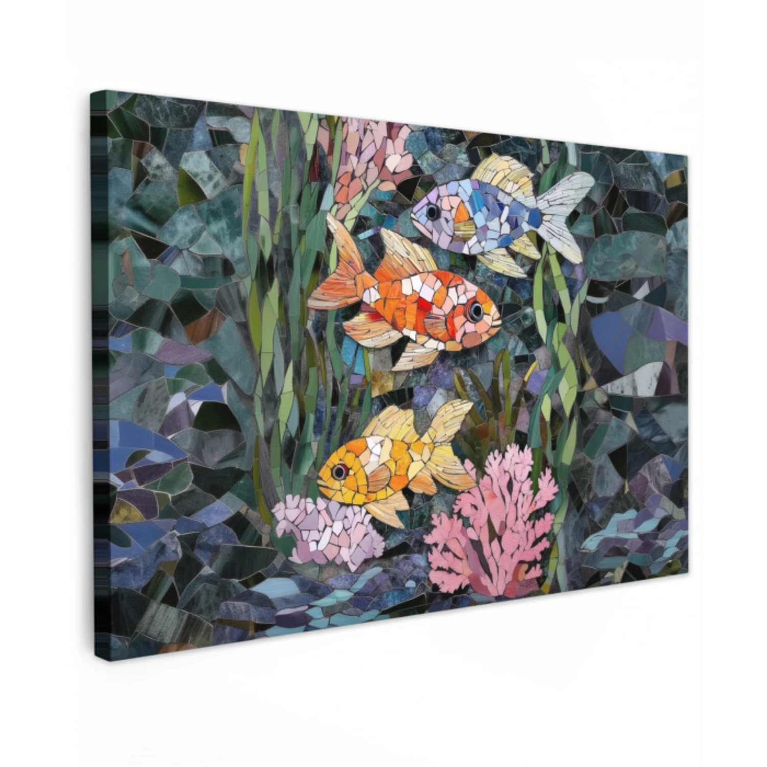 Vissen - Koraal - Zee - Mozaïek Tuinposter op houten frame 2 cm dik klein -3d