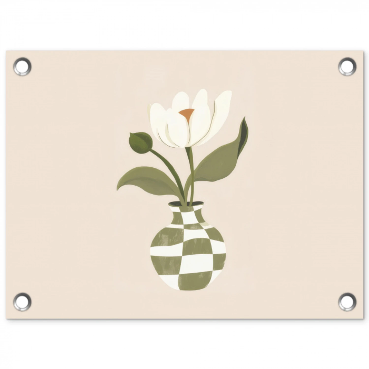 Vaas - Geruit - Bloem - Groen tuinposter los doek klein -3d