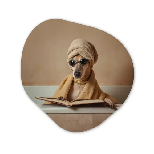 Bad - Hond - Boek - Zonnebril Wandcirkel Organisch Aluminium middel -3d