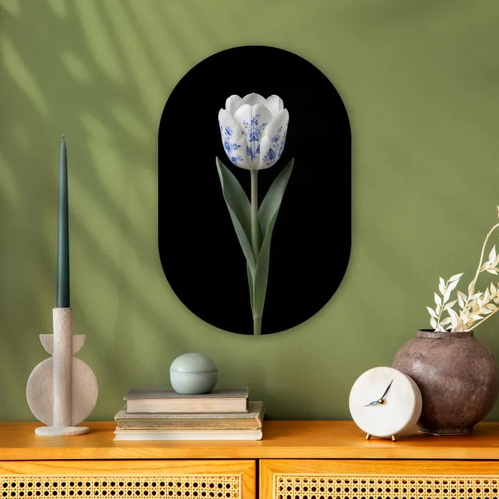 Tulp - Patroon - Blauw Wandcirkel Ovaal Forex klein -sfeer2
