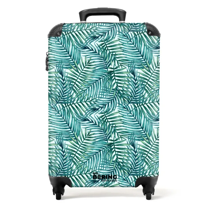Palm bladeren patroon kleurrijk blauw NBS - Handbagage koffer - Volwassenen Unisex middel -productfoto_recht