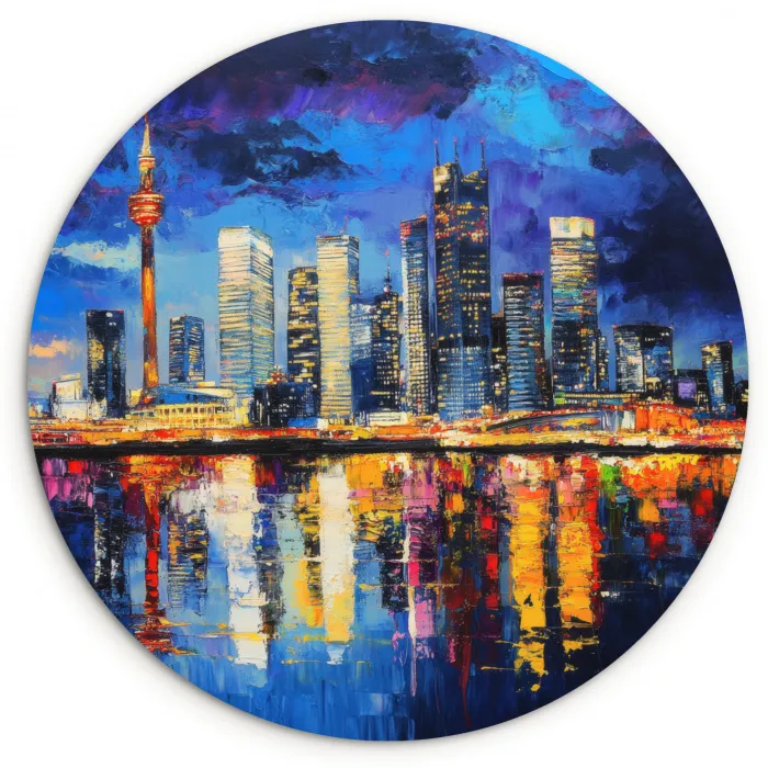 Skyline Toronto - Modern - Stadslicht - Blauw Wandcirkel plexiglas klein -3d
