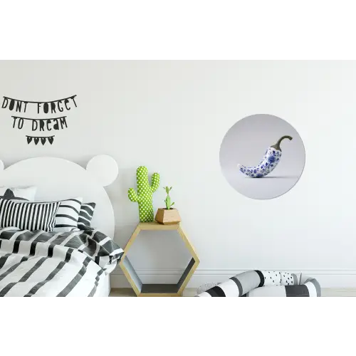 Chilipeper - Keramiek - Blauw Wandcirkel aluminium klein -kinderkamer