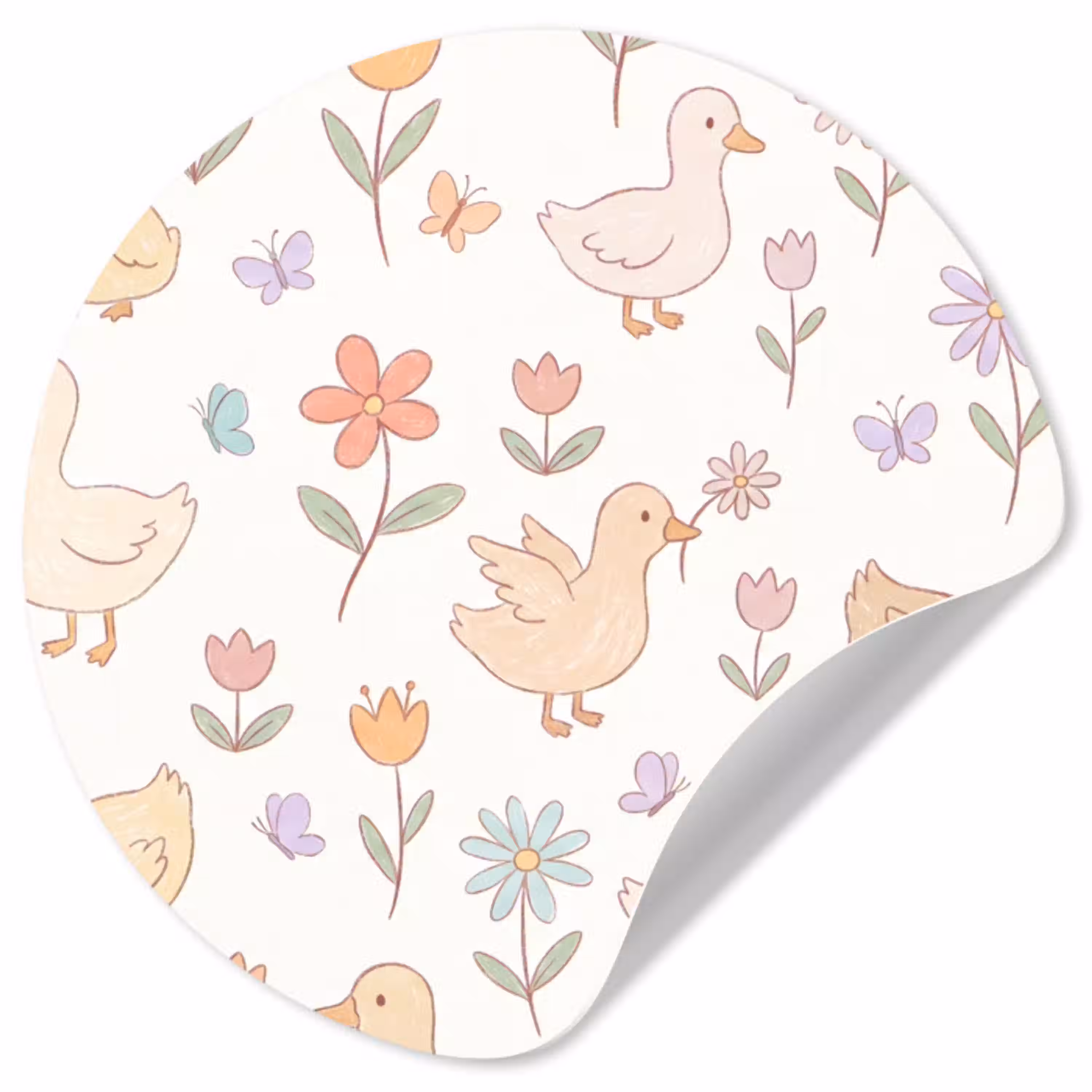 Vogel - Bloemen - Patroon - Pastel - Dieren Wandcirkel behangsticker klein -3d