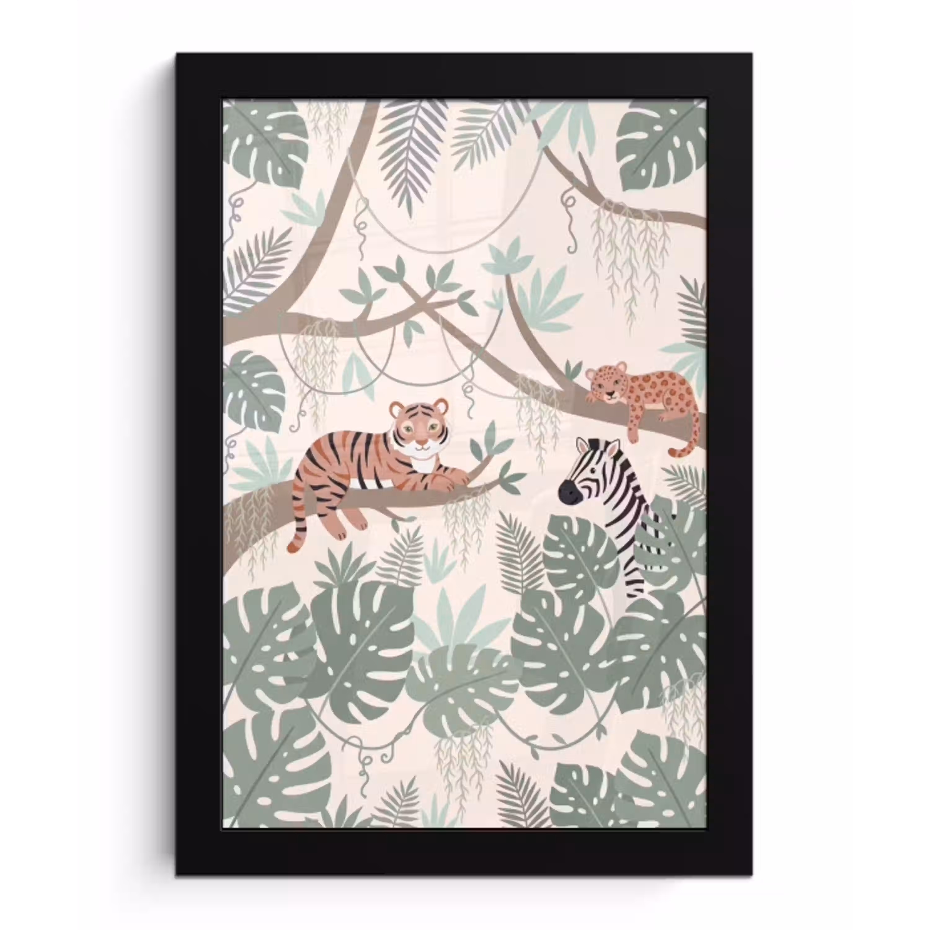 Jungle - Rustiek - Pastel fotolijst zwart zonder passe partout klein -3d