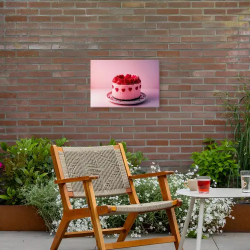 Taart - Hart - Roze Tuinposter op houten frame 2 cm dik klein -sfeer3