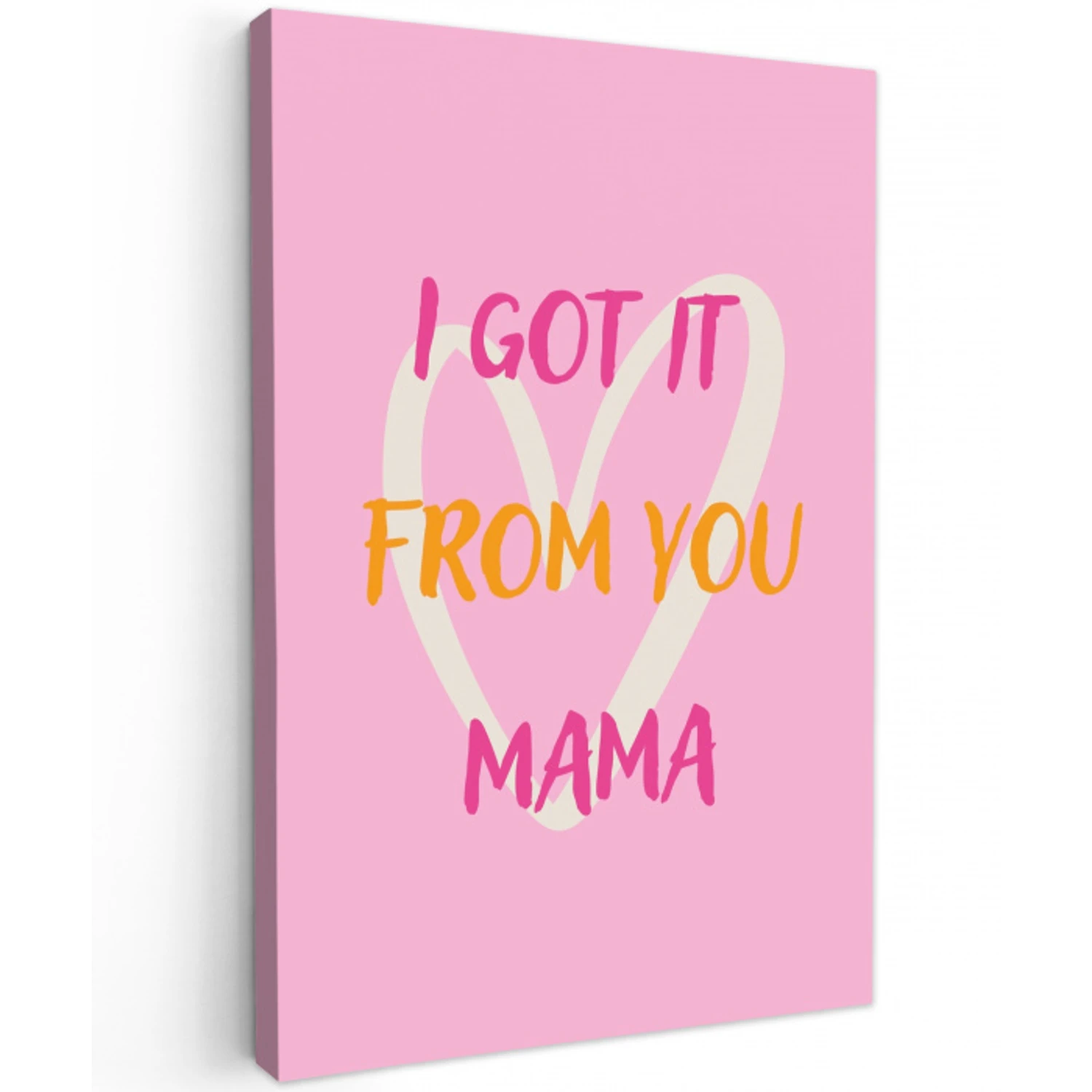 Mama - Quote - Hart - Roze Tuinposter op houten frame 2 cm dik middel -3d