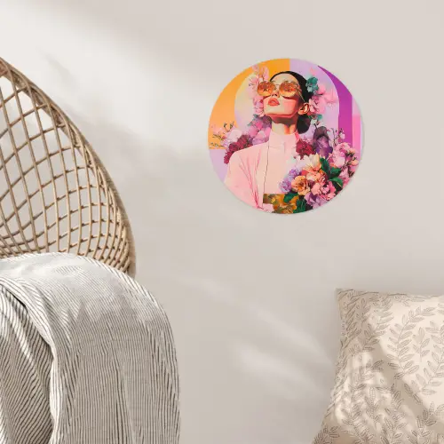 Portret - Vrouw - Abstract - Bloemen Wandcirkel behangsticker klein -sfeer4