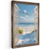 Doorkijk - Strand - Raam - Duinen - Zee Tuinposter op houten frame 2 cm dik klein -3d
