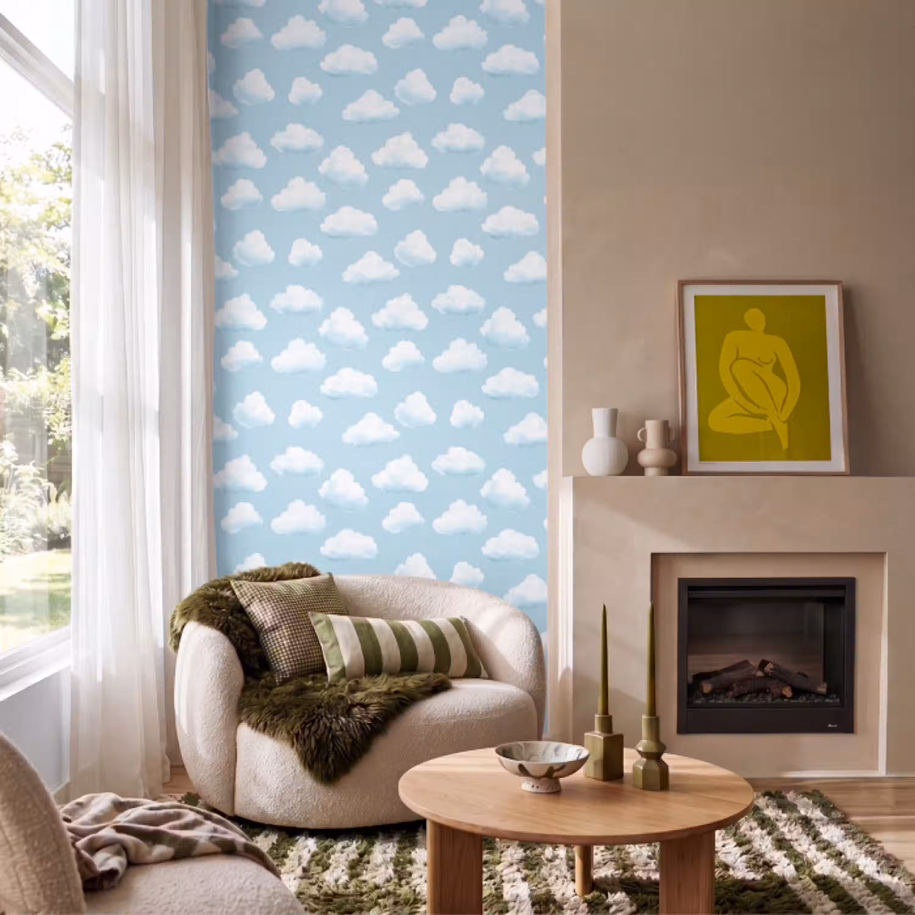 Wolken - Illustratie - Blauw Behang Vlies klein 1076 -sfeer2