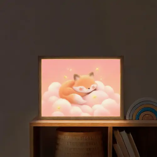 Wolken - Vos - Oranje - Sterren Light Box met batterij (Wandlamp kind) middel -sfeer1_kind