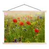 Lente - Bloemen - Rood - Klaproos - Gras - Groen textielposter latten blank klein -3d