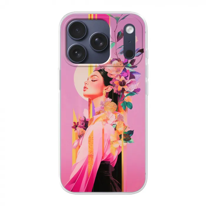 Vrouw - Bloemen - Paars - Abstract Telefoonhoesje iPhone 17 Pro klein -3d