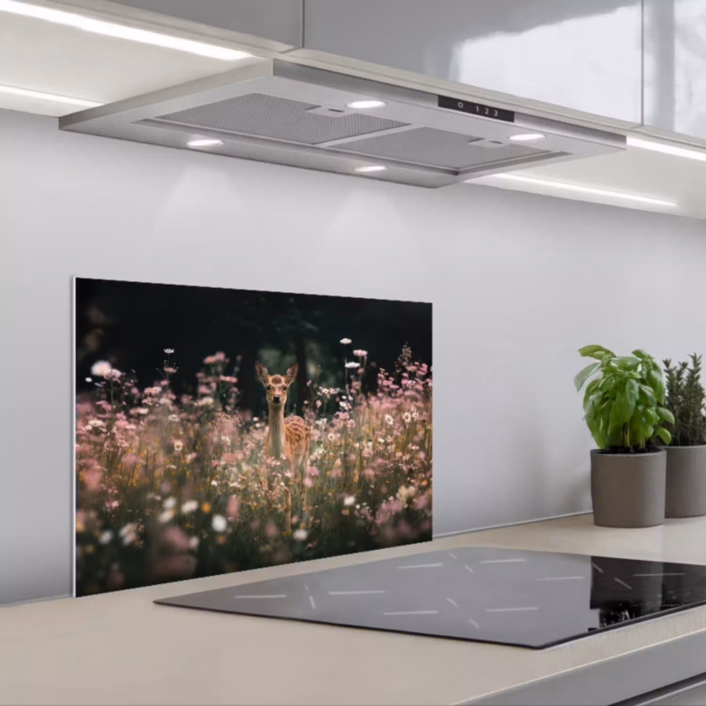 Hert - Wilde bloemen - Bos keuken achterwand spatscherm klein -3d_schuin