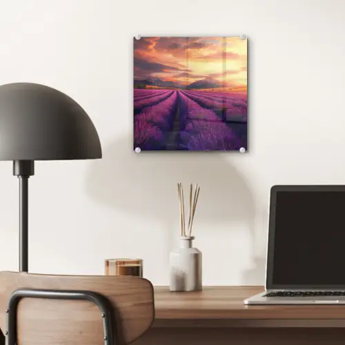 Lavendelveld - Zonsondergang - Paars plexiglas 5mm klein -sfeer6