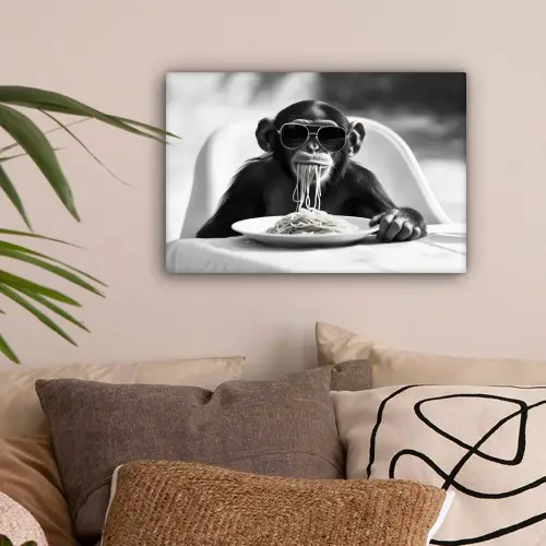 Aap - Spaghetti - Zonnebril - Zwart wit - Cool - Dier canvas 2cm klein -sfeer1