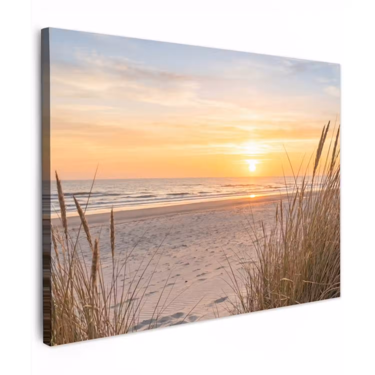 Canvas schilderij - Zonsondergang - Duinen - Zee