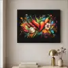 Groente - Peper - Knoflook - Graffiti - Verf - Kleurrijk Textielframe zwart klein -sfeer2