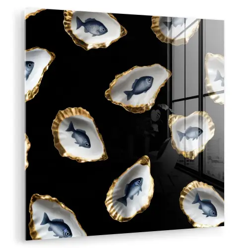 Oesters - Vissen - Blauw - Goud plexiglas 5mm klein -zzzproduct_nieuw