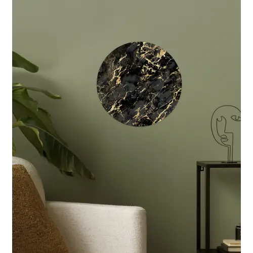 Marmer - Zwart - Goudstructuur Wandcirkel behangsticker klein 186 -sfeer2