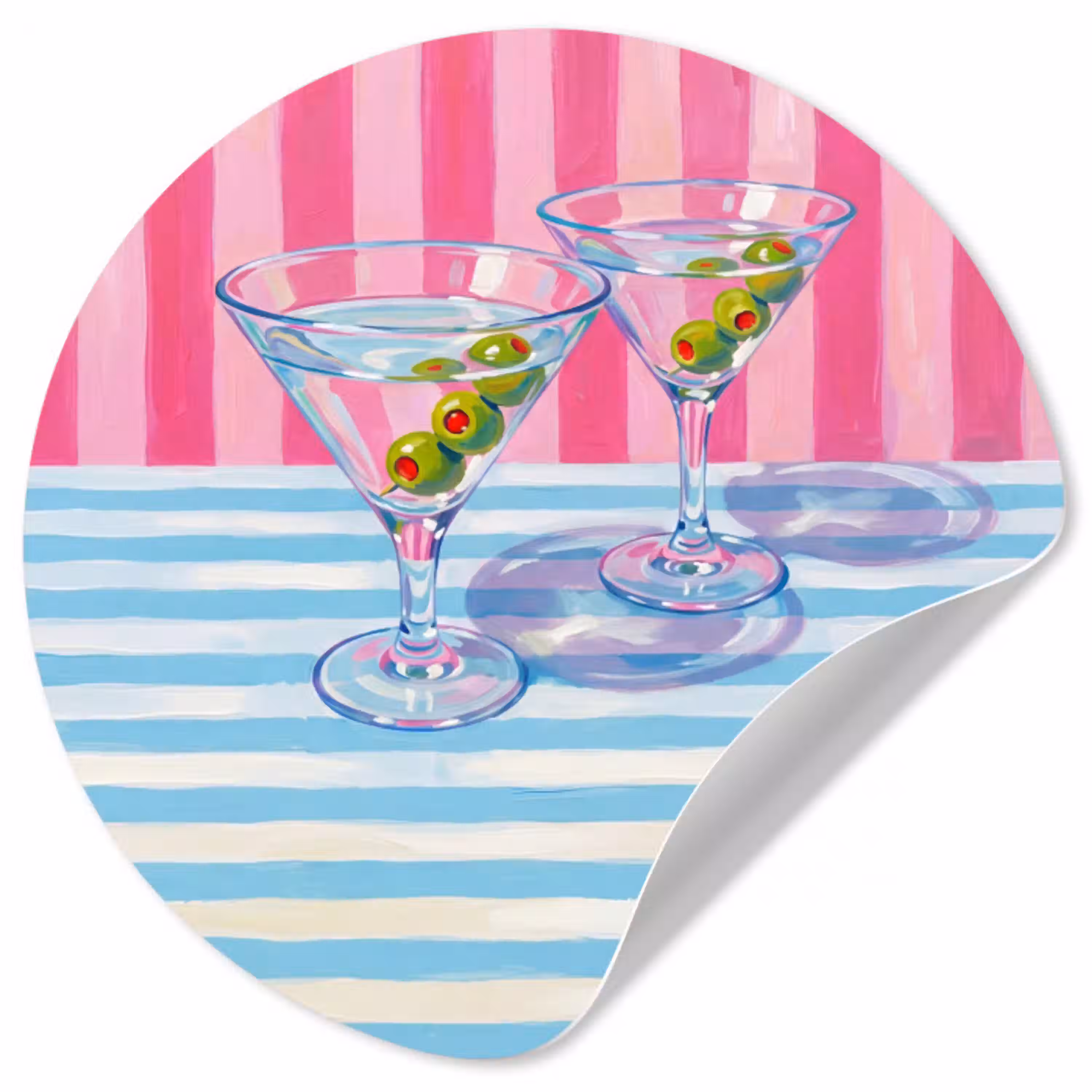Cocktail - Olijven - Kunst - Modern - Roze Wandcirkel behangsticker klein -3d